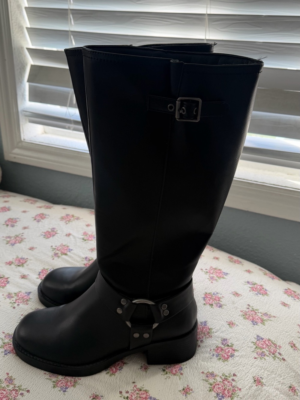 American Eagle Outfitters Black Over-the-Knee Buckle Boots